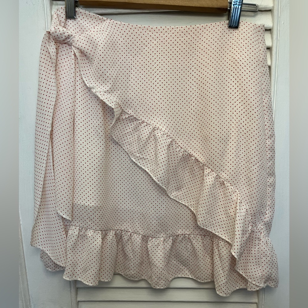Etoohe Studio Asymmetrical Pink Polka Dot Skirt. White Red Polka dots. Size M